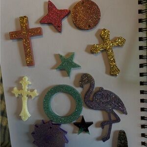 Mixed Glitter Resin Charms - Stars, Crosses, Flamingo, Ring